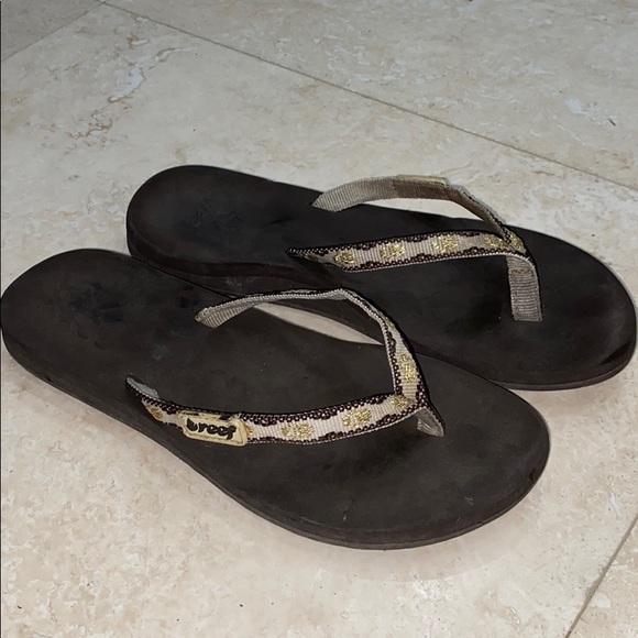 Reef Shoes - Reef Dark Brown with Gold and Tan Woven Fl…